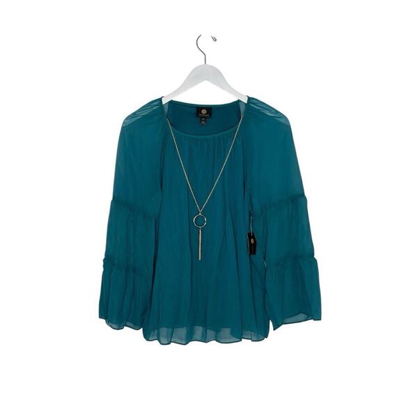 Jm Collection Teal Evergreen Necklace Top Petite Size PM NWT - Picture 2 of 7